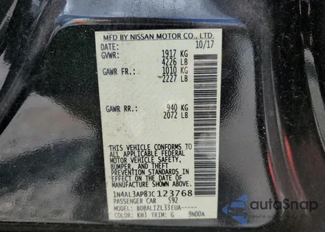 2018 Nissan Altima 2.5 z USA, uszkodzony, nr VIN 1N4AL3AP8JC123768